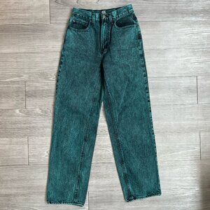 BDG Urban Outfitters Jeans High Rise Baggy Teal Acid Wash Retro Denim Size 25